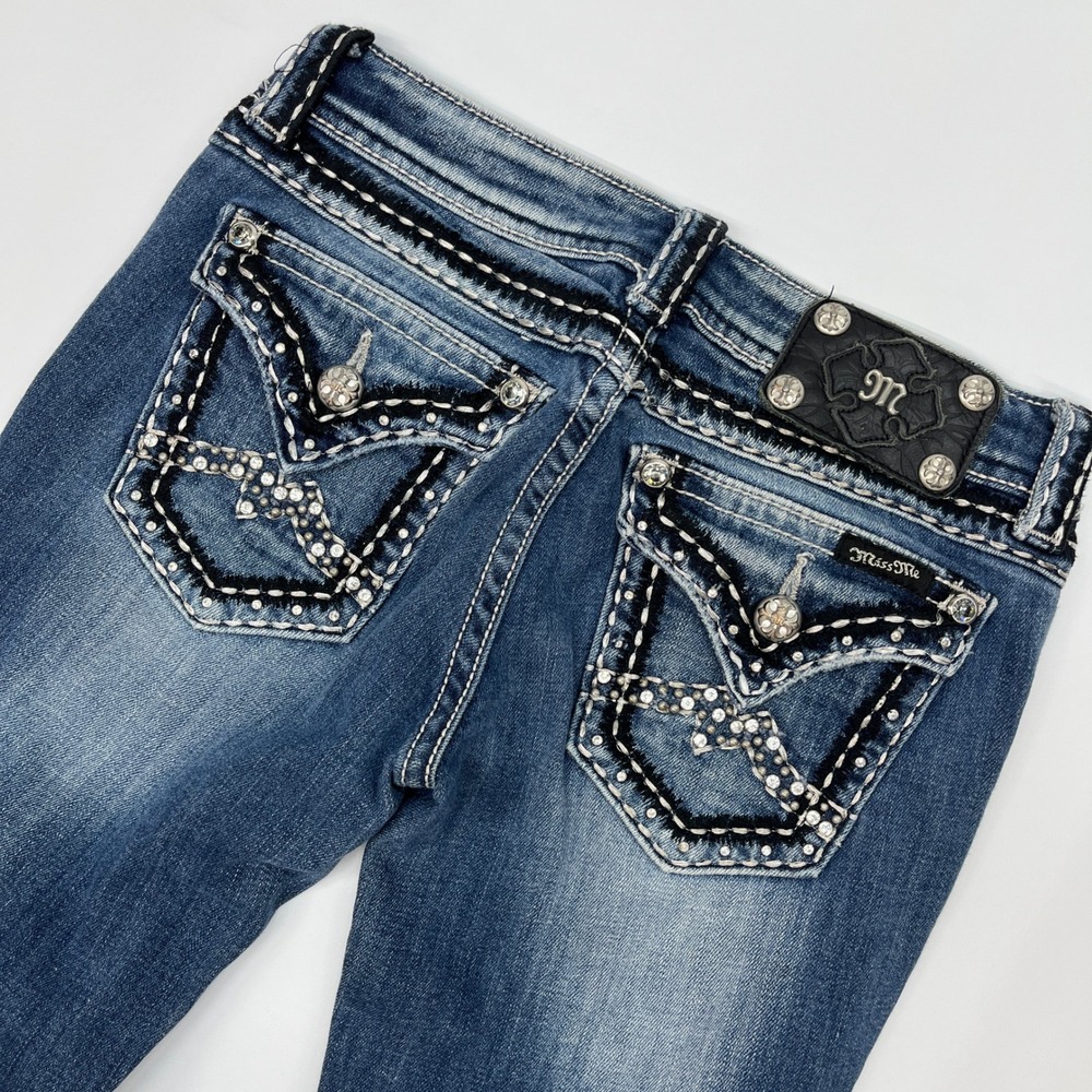 Miss Me Skinny Jeans Blue 27 Rhinestone Embellished Y2K Dark Wash JE1052SX